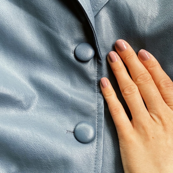 🌊 DUSTY BLUE FAUX LEATHER JACKET! - Picture 8 of 9